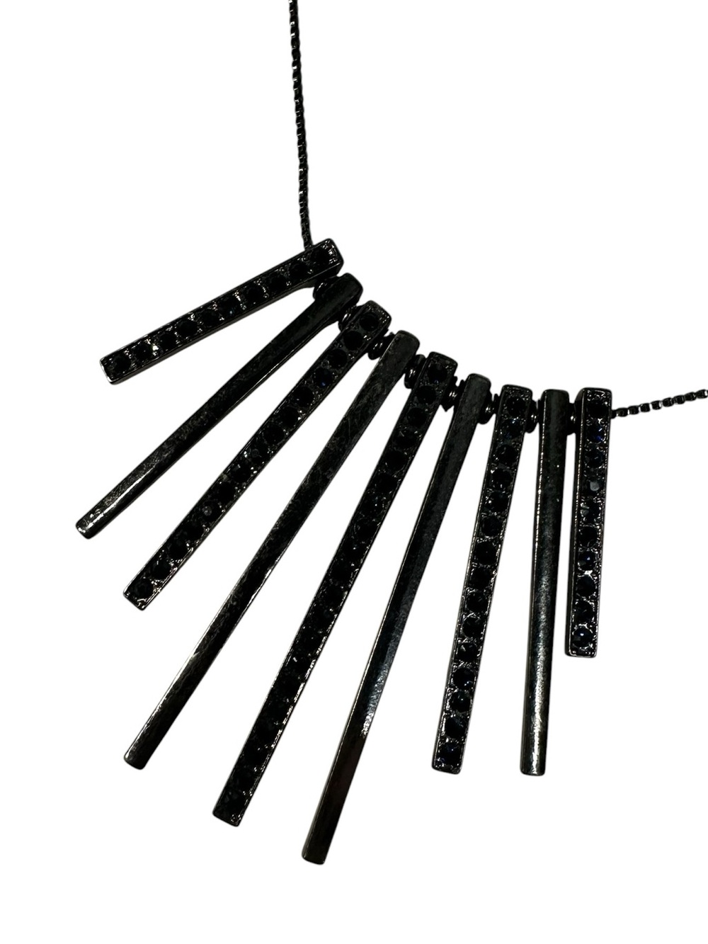 Black Metal and Dark Blue Stone / Tiered Bar Statement Necklace / Goth Indie Emo - Picture 3 of 9